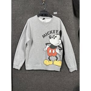Disney Mickey Mouse Sweatshirt Mens Small Gray Graphic Crewneck Pullover Fleece